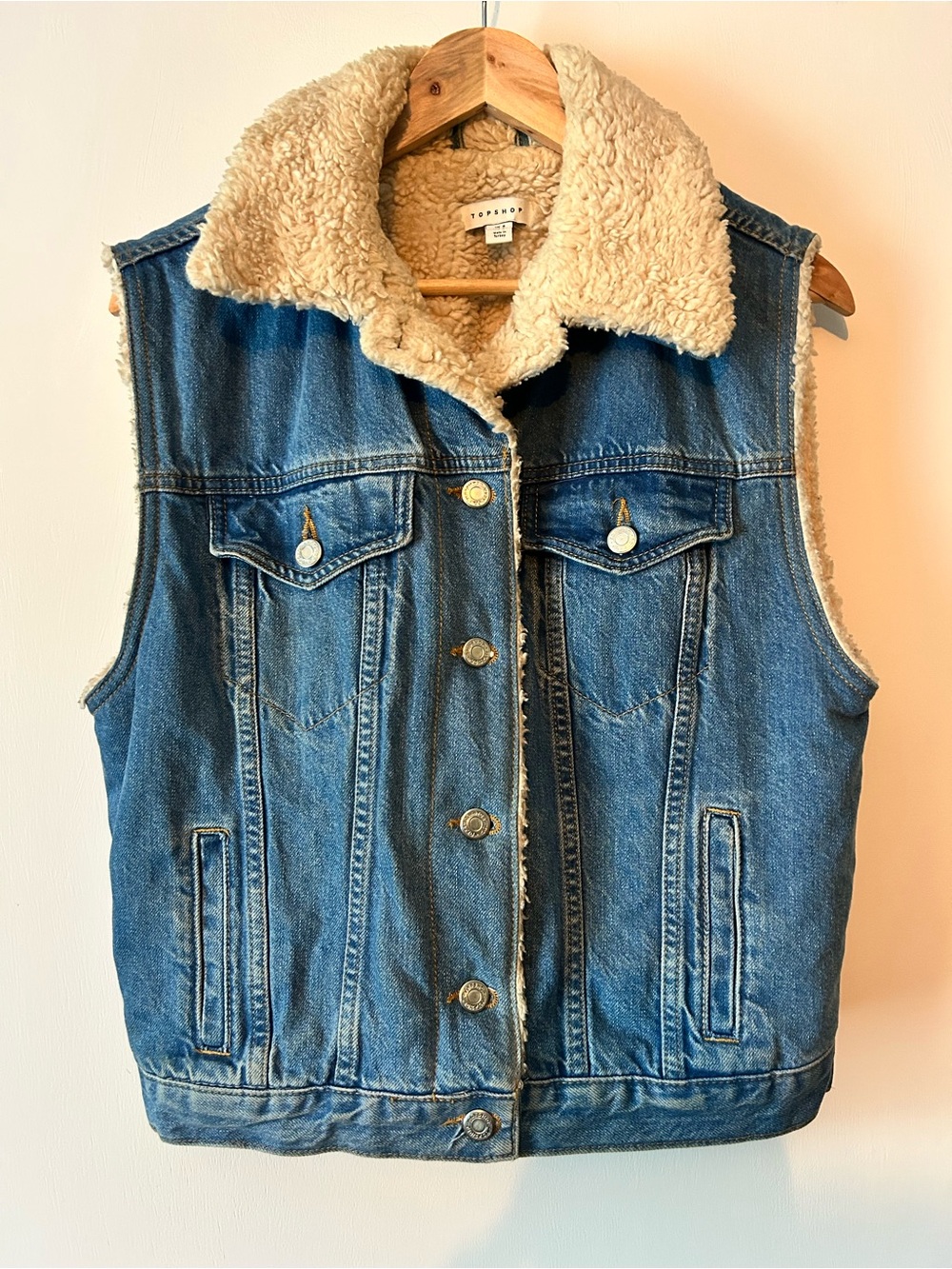 TOPSHOP Denim Vest with Sherpa Lining